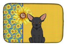 Load image into Gallery viewer, Summer Sunflowers Black Chihuahua Dish Drying Mat – Absorbent, Artistic Kitchen Essentials