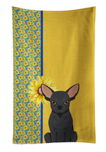 Load image into Gallery viewer, Summer Sunflowers Black Chihuahua Kitchen Towel