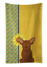 Load image into Gallery viewer, Summer Sunflowers Chocolate Chihuahua Kitchen Towel