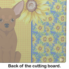 Load image into Gallery viewer, Summer Sunflowers Red Chihuahua Glass Cutting Boards – Durable, Decorative Kitchen Art Large