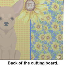 Load image into Gallery viewer, Summer Sunflowers Gold Chihuahua Glass Cutting Boards – Durable, Decorative Kitchen Art Large
