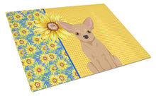 Load image into Gallery viewer, Summer Sunflowers Gold Chihuahua Glass Cutting Boards – Durable, Decorative Kitchen Art Large