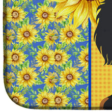Load image into Gallery viewer, Summer Sunflowers Longhair Black and Tan Dachshund Dish Drying Mat – Absorbent, Artistic Kitchen Essentials
