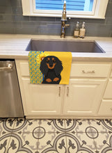 Load image into Gallery viewer, Summer Sunflowers Longhair Black and Tan Dachshund Kitchen Towel