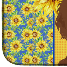 Load image into Gallery viewer, Summer Sunflowers Longhair Red Pedbald Dachshund Dish Drying Mat – Absorbent, Artistic Kitchen Essentials