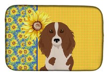Load image into Gallery viewer, Summer Sunflowers Longhair Red Pedbald Dachshund Dish Drying Mat – Absorbent, Artistic Kitchen Essentials