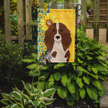 Load image into Gallery viewer, Summer Sunflowers Longhair Red Pedbald Dachshund Garden Flag – Decorative Outdoor Yard Flag