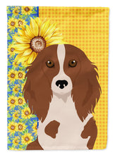 Load image into Gallery viewer, Summer Sunflowers Longhair Red Pedbald Dachshund Garden Flag – Decorative Outdoor Yard Flag