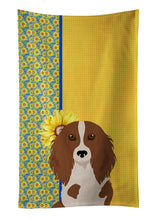 Load image into Gallery viewer, Summer Sunflowers Longhair Red Pedbald Dachshund Kitchen Towel