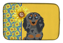 Load image into Gallery viewer, Summer Sunflowers Longhair Blue and Tan Dapple Dachshund Dish Drying Mat – Absorbent, Artistic Kitchen Essentials