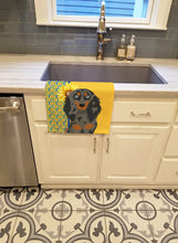 Load image into Gallery viewer, Summer Sunflowers Longhair Blue and Tan Dapple Dachshund Kitchen Towel