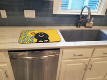 Load image into Gallery viewer, Summer Sunflowers Longhair Black and Cream Dachshund Dish Drying Mat – Absorbent, Artistic Kitchen Essentials