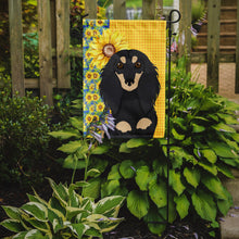 Load image into Gallery viewer, Summer Sunflowers Longhair Black and Cream Dachshund Garden Flag – Decorative Outdoor Yard Flag
