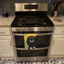 Load image into Gallery viewer, Summer Sunflowers Longhair Black and Cream Dachshund Kitchen Towel