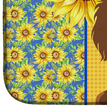 Load image into Gallery viewer, Summer Sunflowers Longhair Chocolate and Tan Dachshund Dish Drying Mat – Absorbent, Artistic Kitchen Essentials