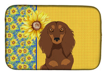 Load image into Gallery viewer, Summer Sunflowers Longhair Chocolate and Tan Dachshund Dish Drying Mat – Absorbent, Artistic Kitchen Essentials