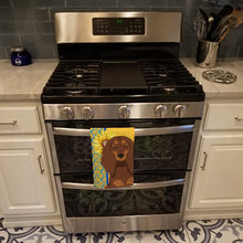 Load image into Gallery viewer, Summer Sunflowers Longhair Chocolate and Tan Dachshund Kitchen Towel
