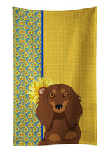 Load image into Gallery viewer, Summer Sunflowers Longhair Chocolate and Tan Dachshund Kitchen Towel