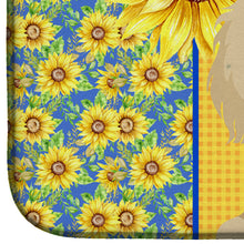 Load image into Gallery viewer, Summer Sunflowers Longhair Cream Dachshund Dish Drying Mat – Absorbent, Artistic Kitchen Essentials