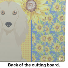 Load image into Gallery viewer, Summer Sunflowers Longhair Cream Dachshund Glass Cutting Boards – Durable, Decorative Kitchen Art Large