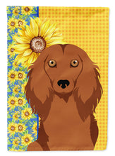 Load image into Gallery viewer, Summer Sunflowers Longhair Red Dachshund Garden Flag – Decorative Outdoor Yard Flag