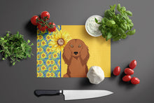 Load image into Gallery viewer, Summer Sunflowers Longhair Red Dachshund Glass Cutting Boards – Durable, Decorative Kitchen Art Large