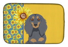 Load image into Gallery viewer, Summer Sunflowers Longhair Blue and Tan Dachshund Dish Drying Mat – Absorbent, Artistic Kitchen Essentials