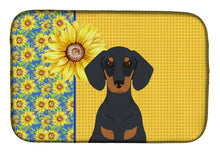 Load image into Gallery viewer, Summer Sunflowers Black and Tan Dachshund Dish Drying Mat – Absorbent, Artistic Kitchen Essentials
