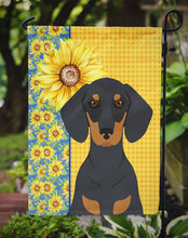 Load image into Gallery viewer, Summer Sunflowers Black and Tan Dachshund Garden Flag – Decorative Outdoor Yard Flag