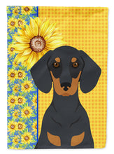 Load image into Gallery viewer, Summer Sunflowers Black and Tan Dachshund Garden Flag – Decorative Outdoor Yard Flag