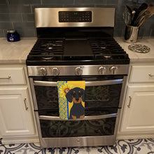 Load image into Gallery viewer, Summer Sunflowers Black and Tan Dachshund Kitchen Towel