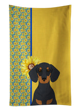 Load image into Gallery viewer, Summer Sunflowers Black and Tan Dachshund Kitchen Towel