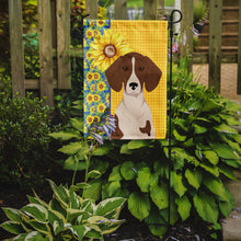 Load image into Gallery viewer, Summer Sunflowers Red Piebald Dachshund Garden Flag – Decorative Outdoor Yard Flag