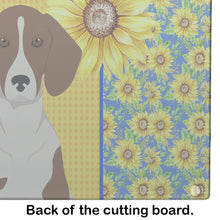 Load image into Gallery viewer, Summer Sunflowers Red Piebald Dachshund Glass Cutting Boards – Durable, Decorative Kitchen Art Large
