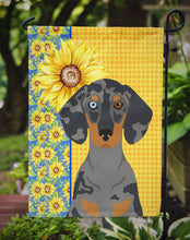 Load image into Gallery viewer, Summer Sunflowers Black Dapple Dachshund Garden Flag – Decorative Outdoor Yard Flag