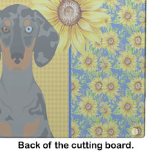Load image into Gallery viewer, Summer Sunflowers Black Dapple Dachshund Glass Cutting Boards – Durable, Decorative Kitchen Art Large