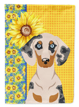 Load image into Gallery viewer, Summer Sunflowers Cream Dapple Dachshund Garden Flag – Decorative Outdoor Yard Flag