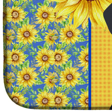 Load image into Gallery viewer, Summer Sunflowers Black and Cream Dachshund Dish Drying Mat – Absorbent, Artistic Kitchen Essentials