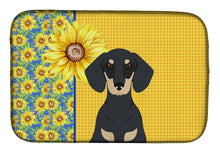 Load image into Gallery viewer, Summer Sunflowers Black and Cream Dachshund Dish Drying Mat – Absorbent, Artistic Kitchen Essentials