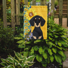 Load image into Gallery viewer, Summer Sunflowers Black and Cream Dachshund Garden Flag – Decorative Outdoor Yard Flag