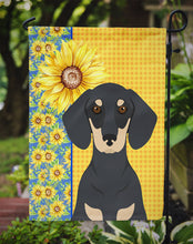 Load image into Gallery viewer, Summer Sunflowers Black and Cream Dachshund Garden Flag – Decorative Outdoor Yard Flag