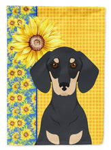 Load image into Gallery viewer, Summer Sunflowers Black and Cream Dachshund Garden Flag – Decorative Outdoor Yard Flag