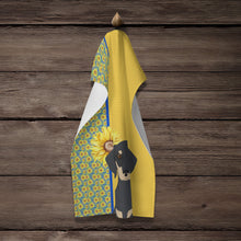 Load image into Gallery viewer, Summer Sunflowers Black and Cream Dachshund Kitchen Towel
