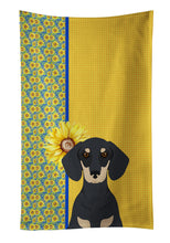 Load image into Gallery viewer, Summer Sunflowers Black and Cream Dachshund Kitchen Towel