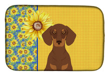 Load image into Gallery viewer, Summer Sunflowers Chocolate and Tan Dachshund Dish Drying Mat – Absorbent, Artistic Kitchen Essentials