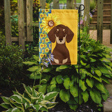 Load image into Gallery viewer, Summer Sunflowers Chocolate and Cream Dachshund Garden Flag – Decorative Outdoor Yard Flag