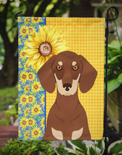 Load image into Gallery viewer, Summer Sunflowers Chocolate and Cream Dachshund Garden Flag – Decorative Outdoor Yard Flag