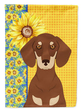 Load image into Gallery viewer, Summer Sunflowers Chocolate and Cream Dachshund Garden Flag – Decorative Outdoor Yard Flag