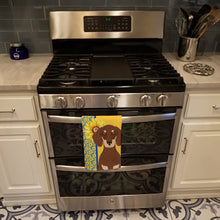 Load image into Gallery viewer, Summer Sunflowers Chocolate and Cream Dachshund Kitchen Towel