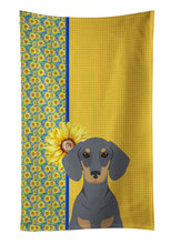 Load image into Gallery viewer, Summer Sunflowers Blue and Tan Dachshund Kitchen Towel